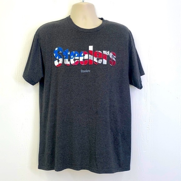 NFL Team Apparel - Steelers American Flag Lettering Gray Shirt Size Large - Picture 1 of 9